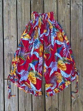 CHANTIQUE | Colorful Floral Beach‎ Coastal Resort Wide Leg Yoga Crop Pants | OS